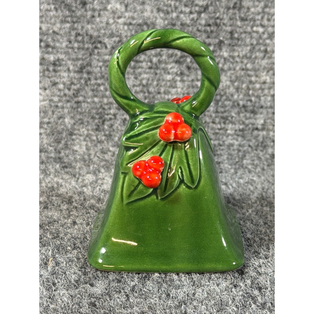 Vintage Lefton China Green Holly Berry Christmas Bell 03353 Hand Painted Japan